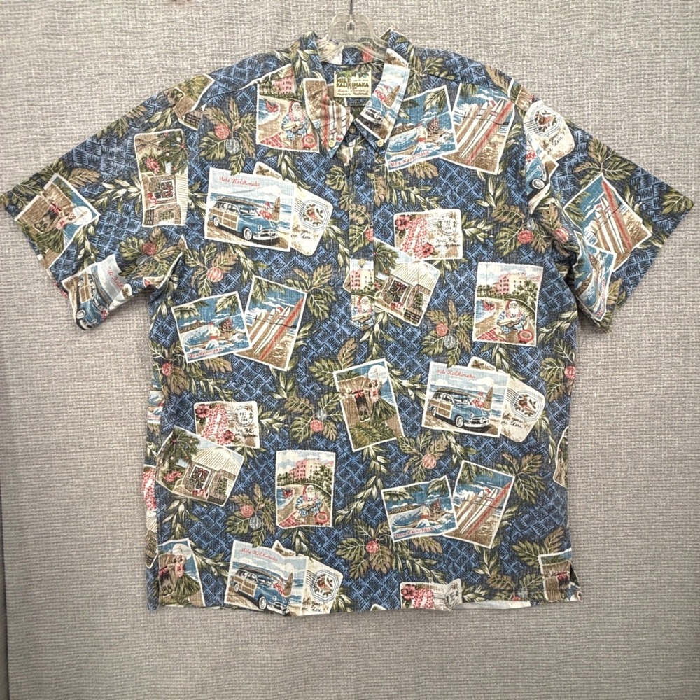 2014 Reyn Spooner Mele Kalikimaka 3XL Popover Hawaiian Christmas Blue Surfboards